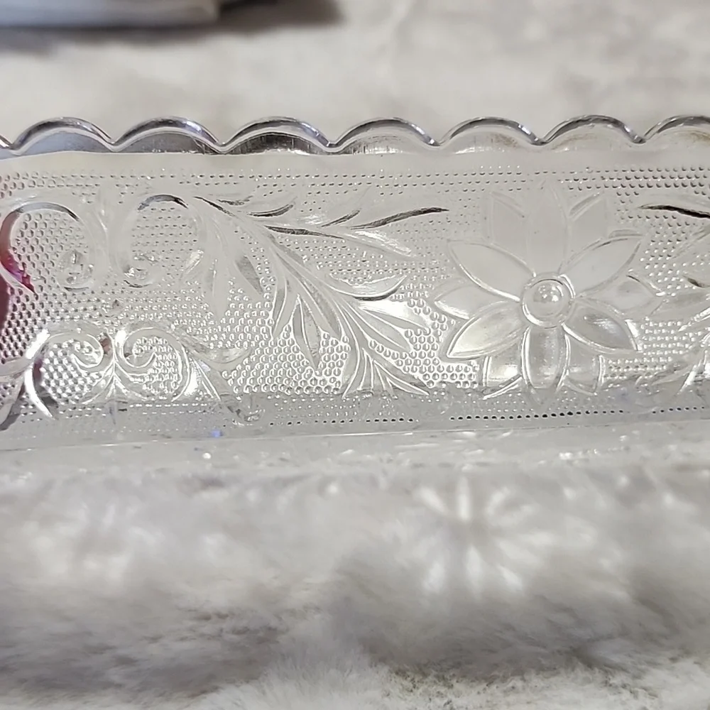 Elegant Clear Glass Floral Tray
